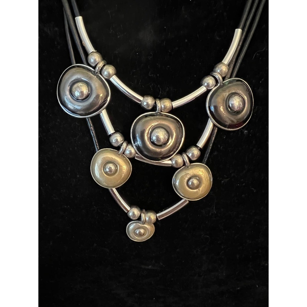 Triple Strand Mixed Material Statement Necklace - image 2